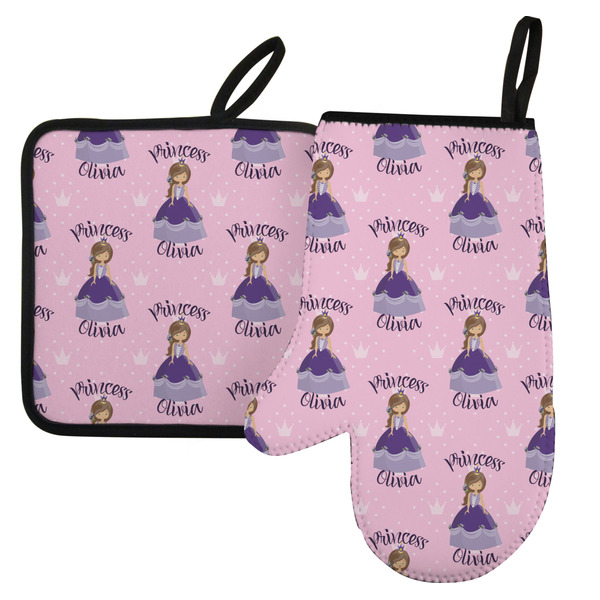 Custom Custom Princess Left Oven Mitt & Pot Holder Set w/ Name All Over