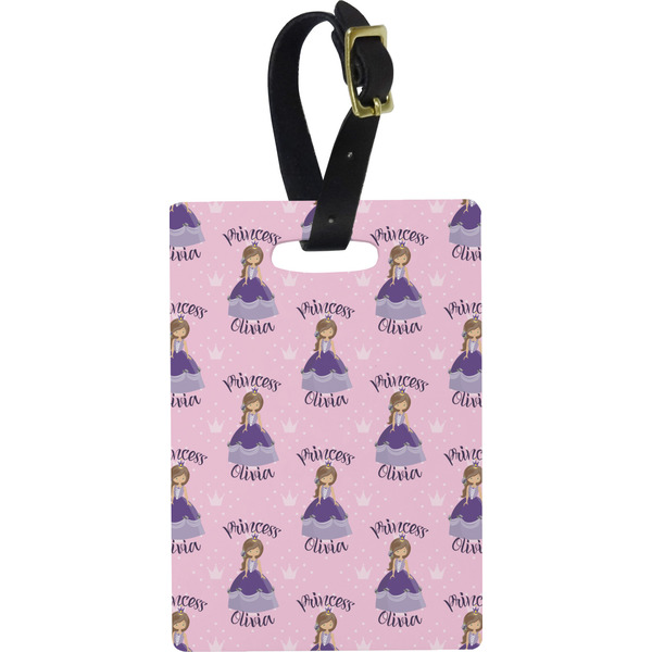 Custom Custom Princess Plastic Luggage Tag - Rectangular w/ Name All Over