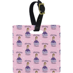 Custom Princess Plastic Luggage Tag - Square w/ Name All Over