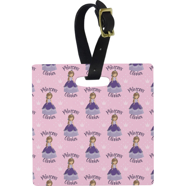 Custom Custom Princess Plastic Luggage Tag - Square w/ Name All Over