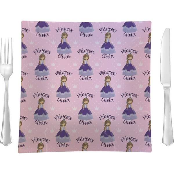Custom Custom Princess 9.5" Glass Square Lunch / Dinner Plate- Single or Set of 4 (Personalized)
