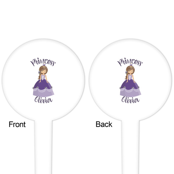Custom Princess White Plastic 4" Food Pick - Round - Double Sided - Front & Back