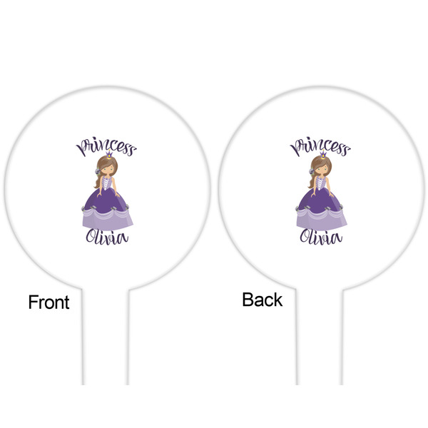 Custom Princess White Plastic 6" Food Pick - Round - Double Sided - Front & Back