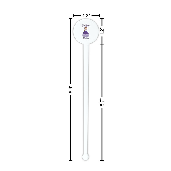 Custom Princess White Plastic 7" Stir Stick - Round - Dimensions