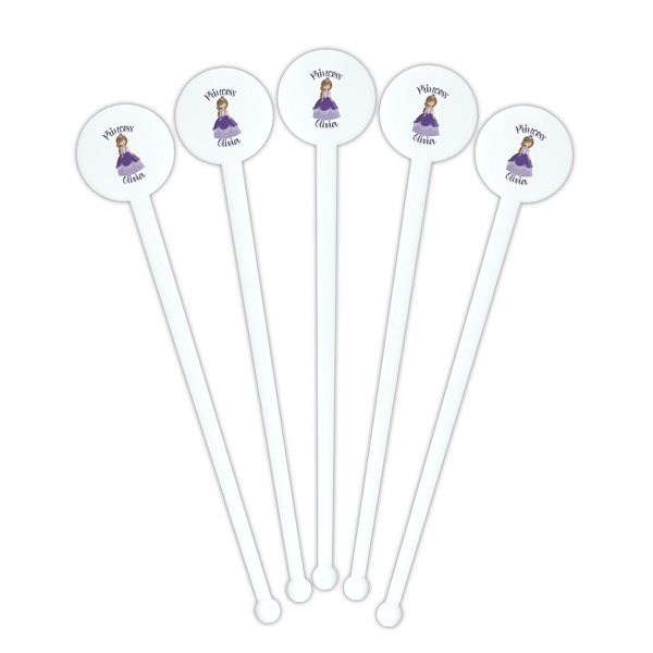 Custom Princess White Plastic 7" Stir Stick - Round - Fan View