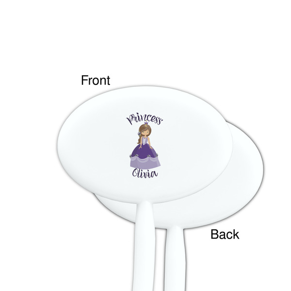 Custom Princess White Plastic 7" Stir Stick - Single Sided - Oval - Front & Back