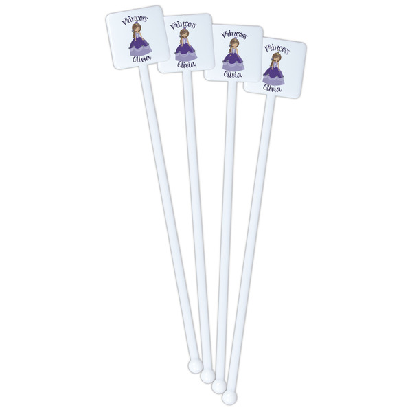 Custom Princess White Plastic Stir Stick - Double Sided - Square - Front
