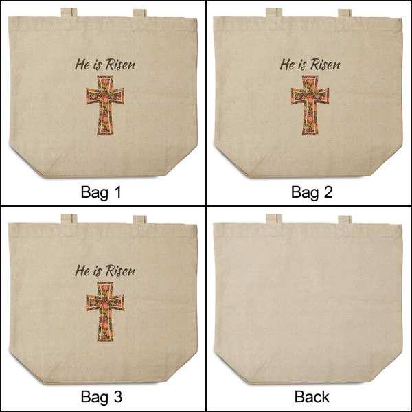Easter Cross 3 Reusable Cotton Grocery Bags - Front & Back View