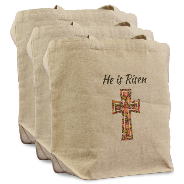 Custom Easter Cross Reusable Cotton Grocery Bags - Set of 3