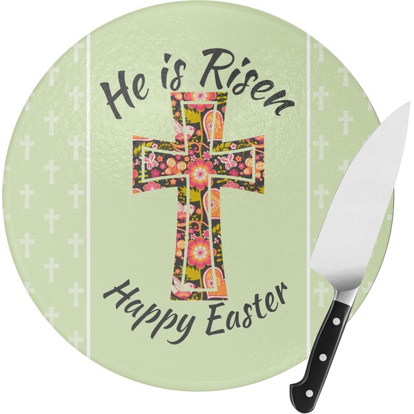 Custom Easter Cross Round Glass Cutting Board - Small
