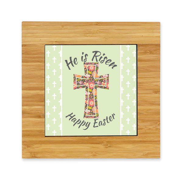 Custom Easter Cross Bamboo Trivet with Ceramic Tile Insert