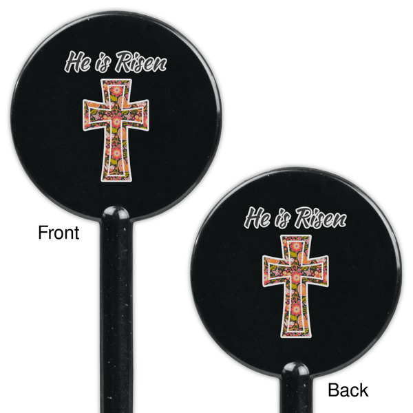 Easter Cross Black Plastic 5.5" Stir Stick - Double Sided - Round - Front & Back