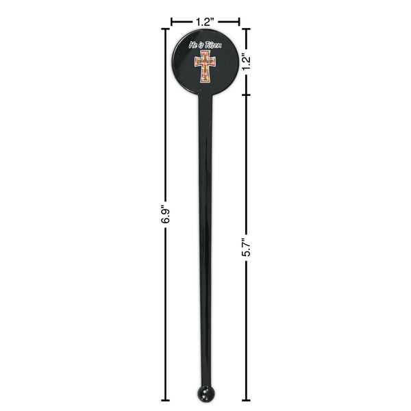 Easter Cross Black Plastic 7" Stir Stick - Round - Dimensions