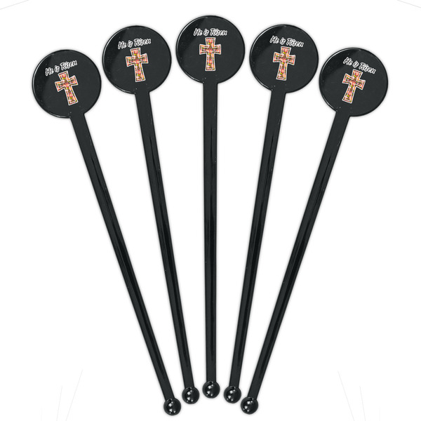 Easter Cross Black Plastic 7" Stir Stick - Round - Fan View