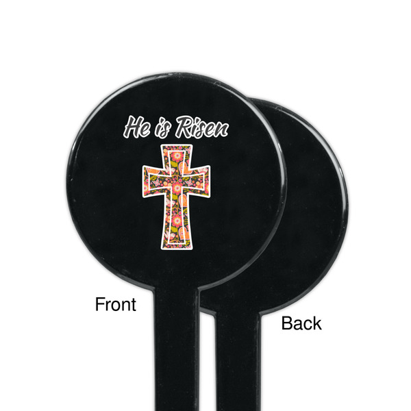 Easter Cross Black Plastic 7" Stir Stick - Single Sided - Round - Front & Back