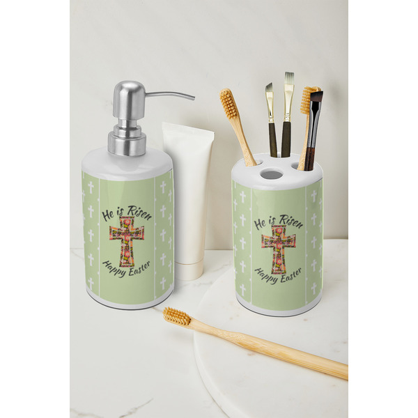 Easter Cross Ceramic Bathroom Accessories - LIFESTYLE (toothbrush holder & soap dispenser)
