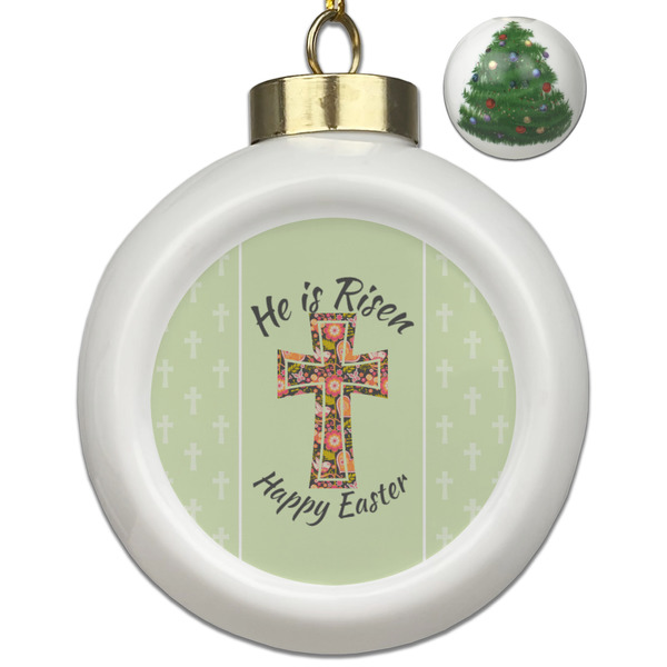Custom Easter Cross Ceramic Ball Ornament - Christmas Tree