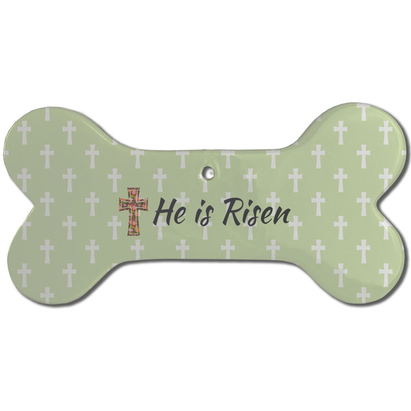 Easter Cross Ceramic Flat Ornament - Bone Front