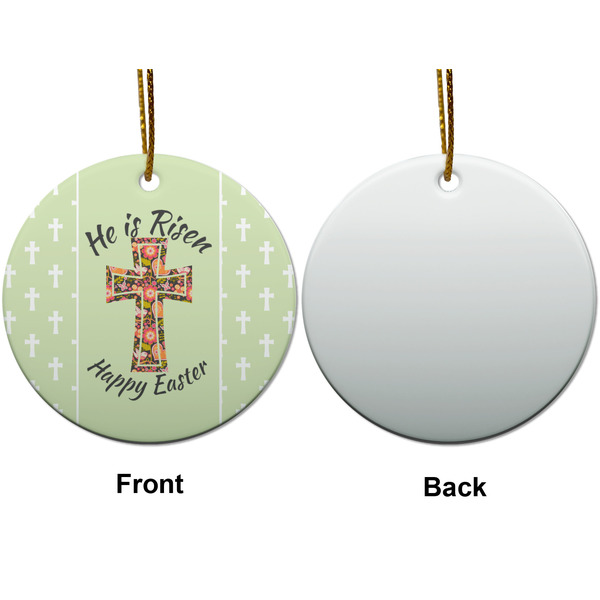 Easter Cross Ceramic Flat Ornament - Circle Front & Back (APPROVAL)