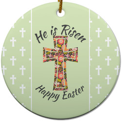 Easter Cross Round Ceramic Ornament