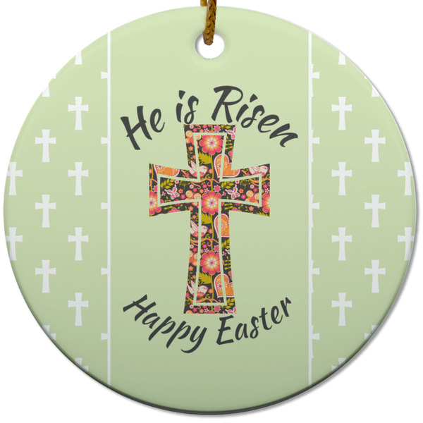 Easter Cross Ceramic Flat Ornament - Circle (Front)