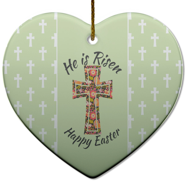 Custom Easter Cross Heart Ceramic Ornament