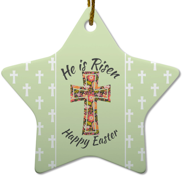 Custom Easter Cross Star Ceramic Ornament