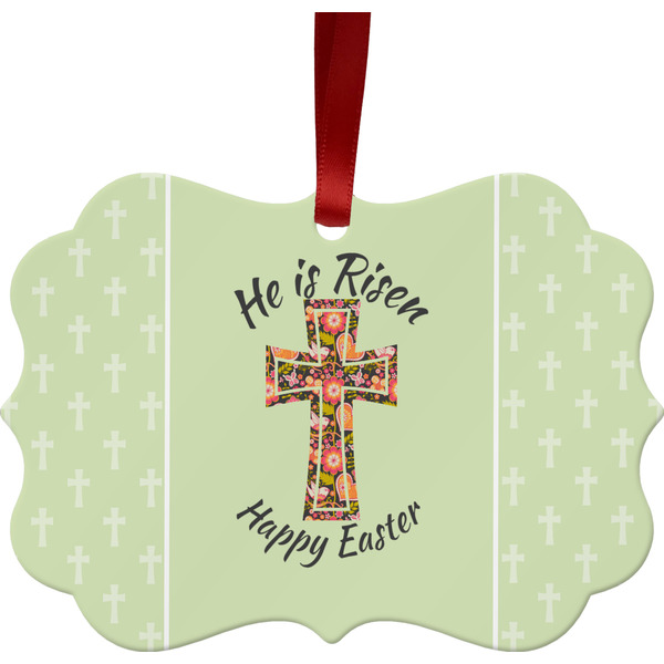 Custom Easter Cross Metal Frame Ornament - Double Sided