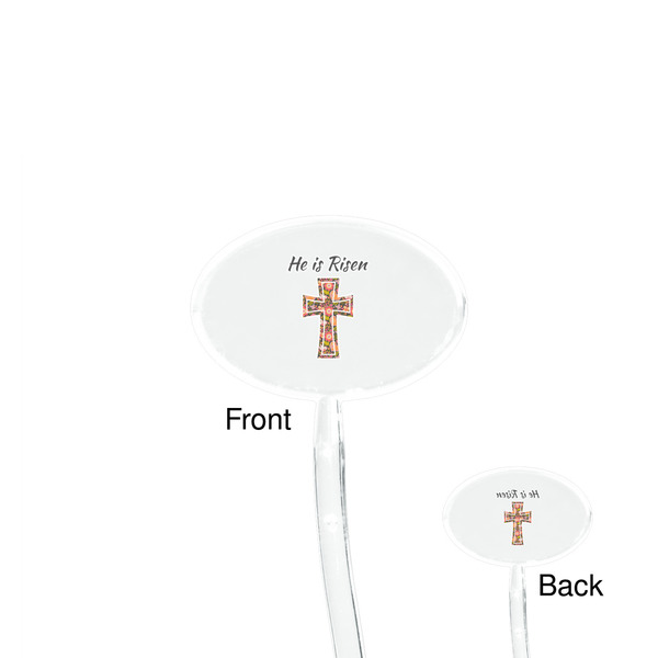 Easter Cross Clear Plastic 7" Stir Stick - Oval - Front & Back