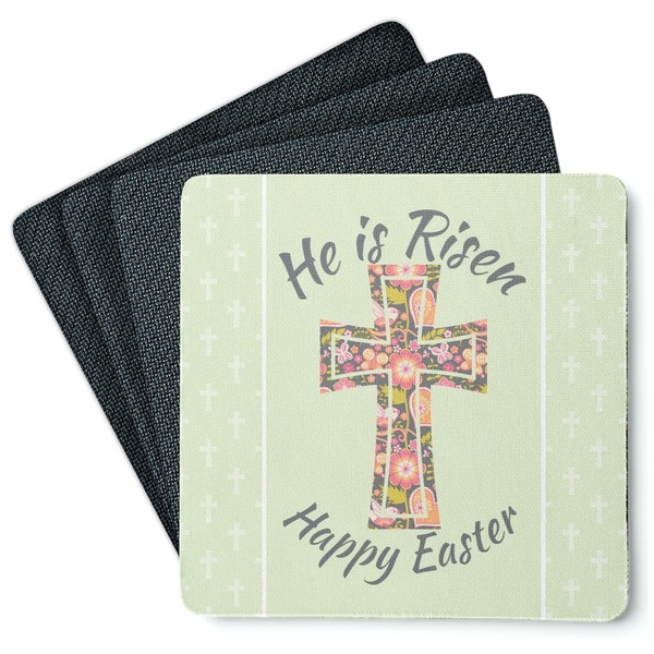 Custom Easter Cross Square Rubber Backed Coasters - Set of 4