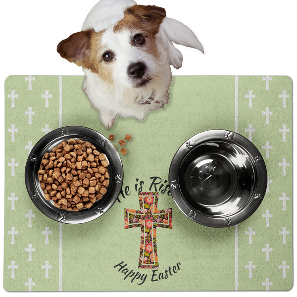 Custom Easter Cross Dog Food Mat - Medium