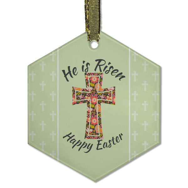 Custom Easter Cross Flat Glass Ornament - Hexagon