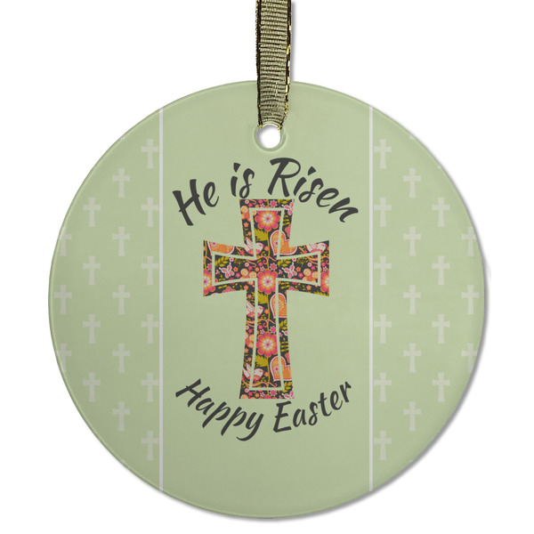 Custom Easter Cross Flat Glass Ornament - Round