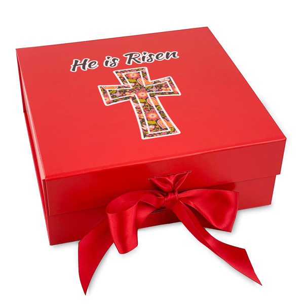 Custom Easter Cross Gift Box with Magnetic Lid - Red
