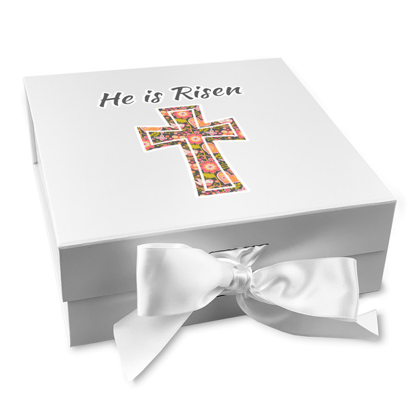 Custom Easter Cross Gift Box with Magnetic Lid - White