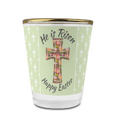 Easter Cross Glass Shot Glass - 1.5 oz - with Gold Rim - Set of 4