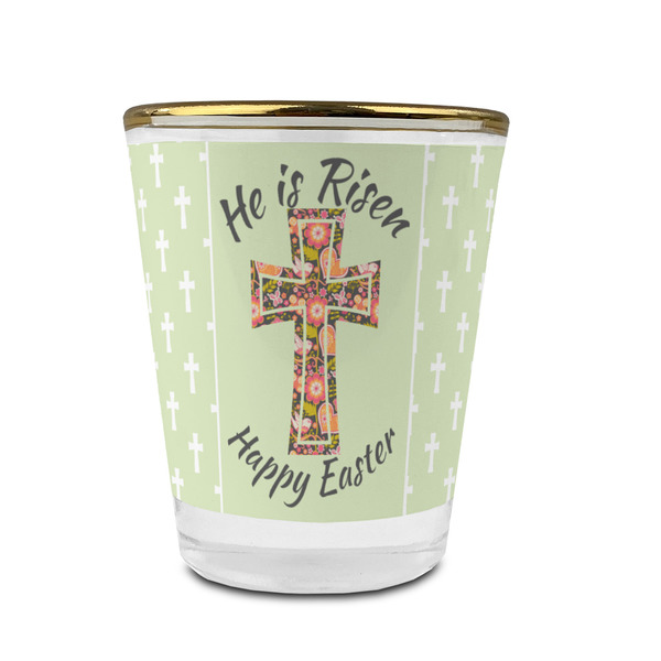 Custom Easter Cross Glass Shot Glass - 1.5 oz - with Gold Rim - Set of 4