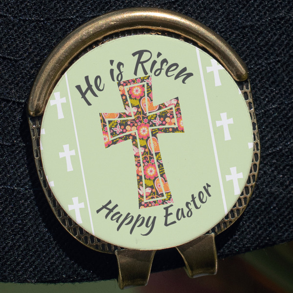 Easter Cross Golf Ball Marker Hat Clip - Gold - Close Up