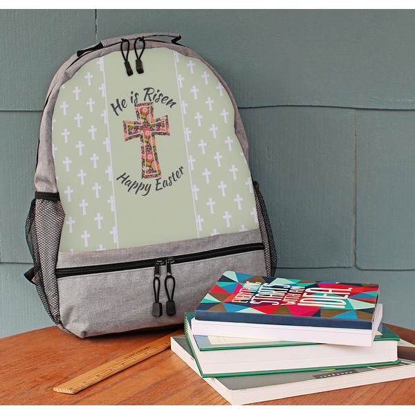 Easter Cross Large Backpack - Gray - On Desk
