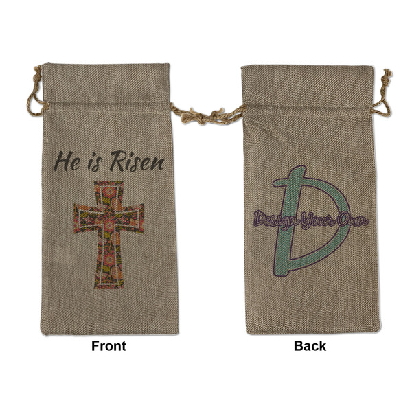 Custom Easter Cross Large Burlap Gift Bag - Front & Back