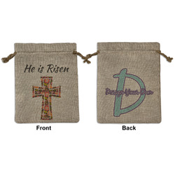 Easter Cross Medium Burlap Gift Bag - Front & Back