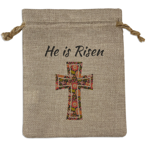 Custom Easter Cross Medium Burlap Gift Bag - Front