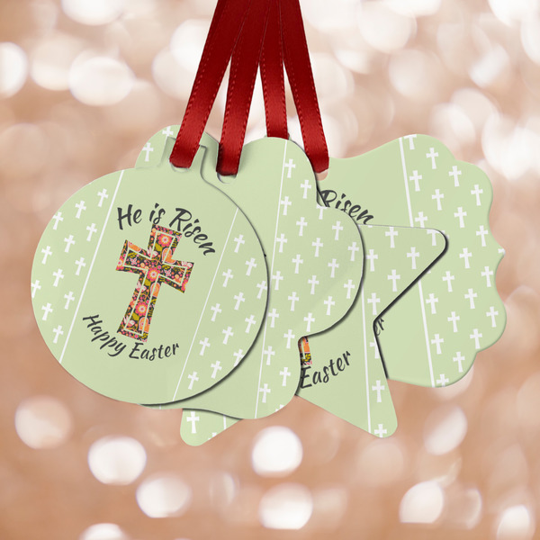 Custom Easter Cross Metal Ornaments - Double Sided