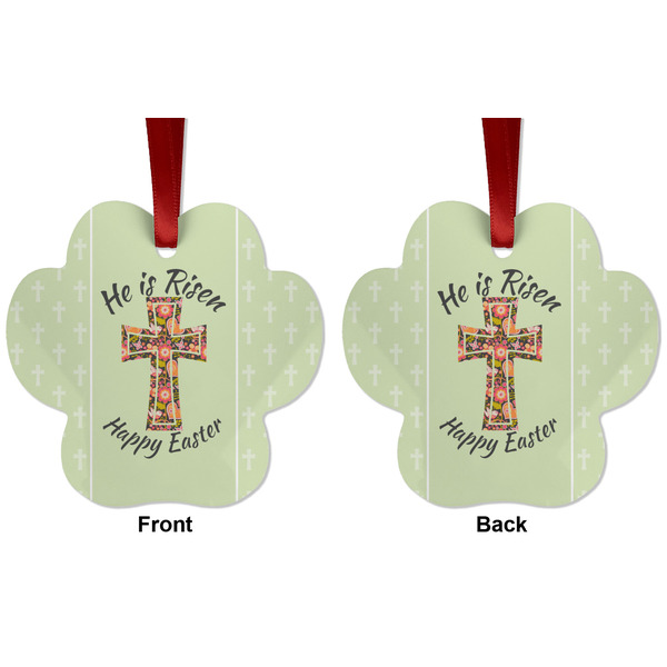 Easter Cross Metal Paw Ornament - Front and Back