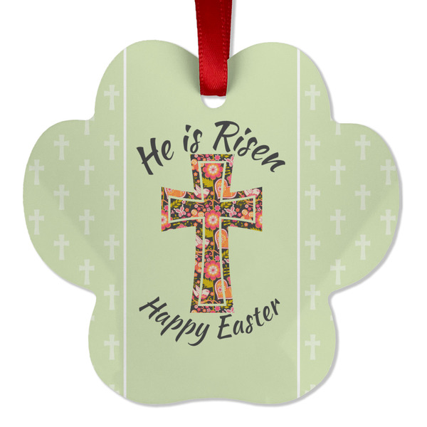 Custom Easter Cross Metal Paw Ornament - Double Sided