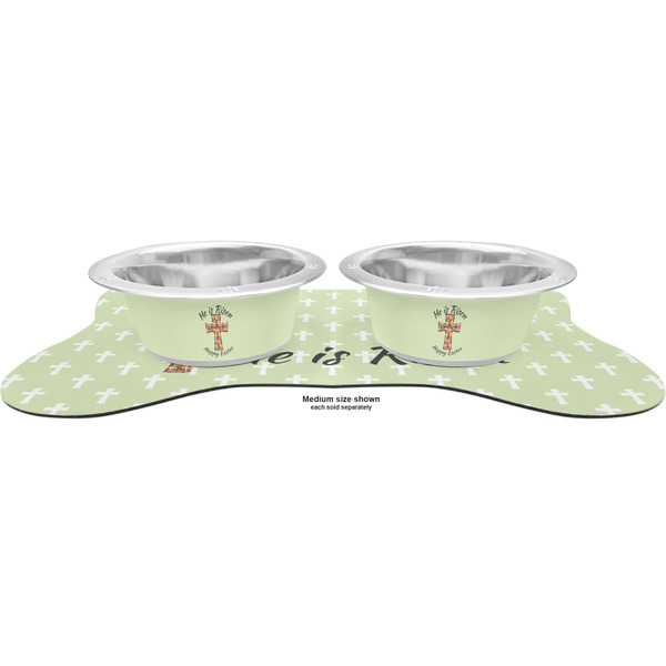 Easter Cross Metal Pet Bowls - On Dog Bone Shaped Mat