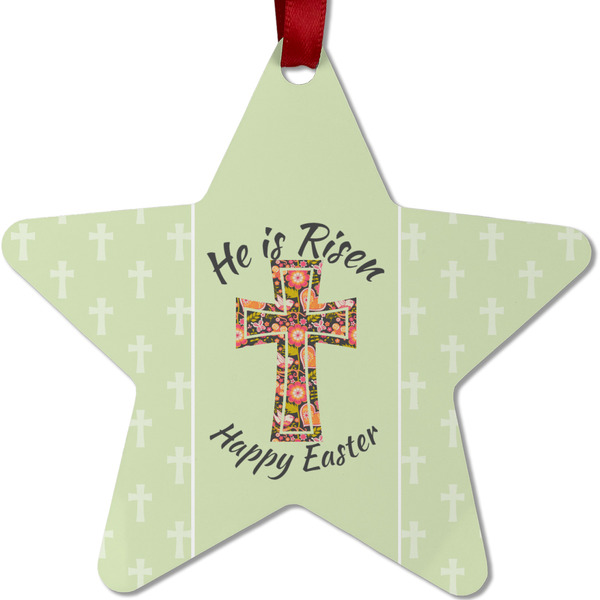 Custom Easter Cross Metal Star Ornament - Double Sided