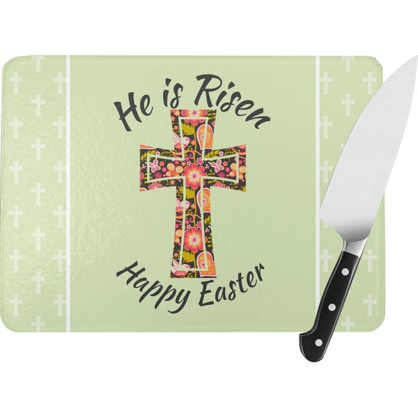 Custom Easter Cross Rectangular Glass Cutting Board - Large - 15.25"x11.25"