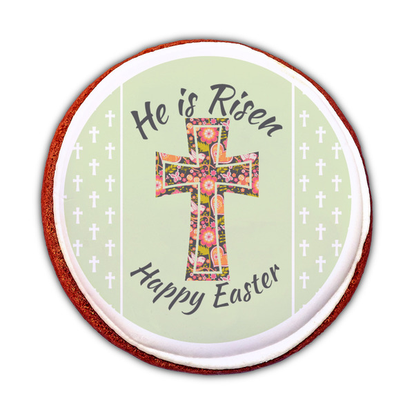 Easter Cross Printed Icing Circle - Medium - On Cookie