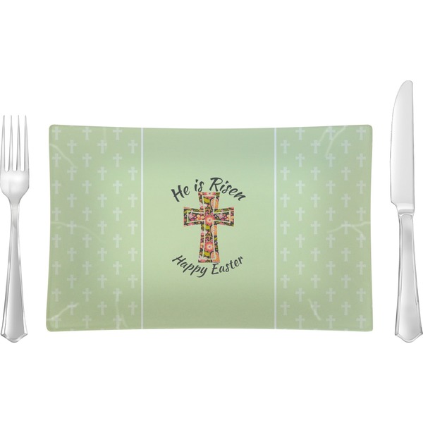 Custom Easter Cross Rectangular Glass Lunch / Dinner Plate - Single or Set